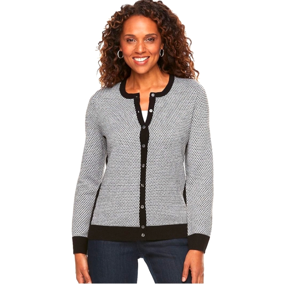 NWT Women's Croft and Barrow Textured extra Cozy Cardigan, Bella black, S